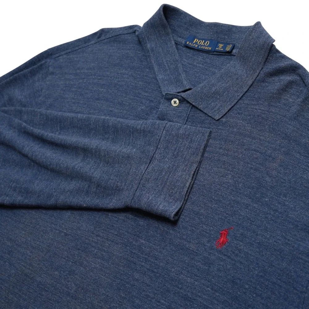 Polo Ralph Lauren Polo Mens 2XB Blue Heathered Pique Big Tall Red‎ Pony